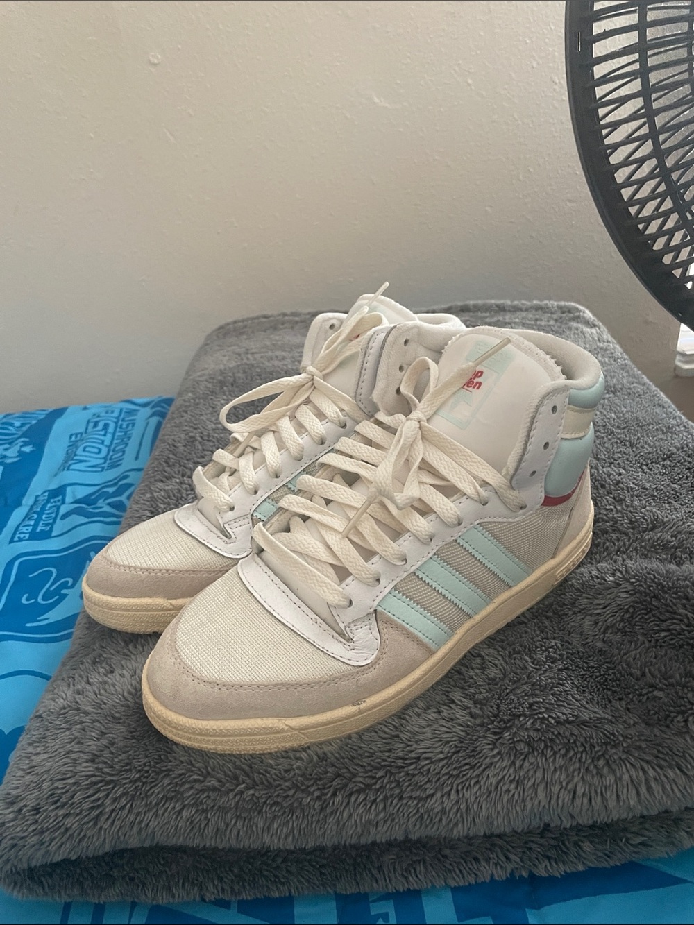 adidas Women's High-Top Sneakers in Cream with Mint and Red Accents